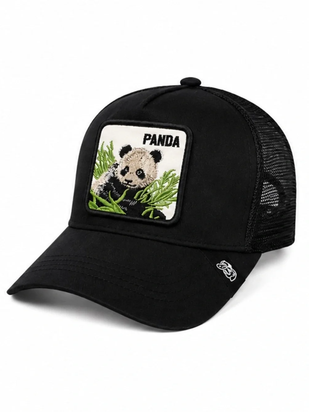 Panda Embroidered Black Trucker Hat | Adjustable Snapback Mesh Cap